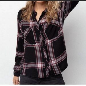 Rails Jet Black Hunter Button Down Flannel Collared Plaid Shirt Size Medium
